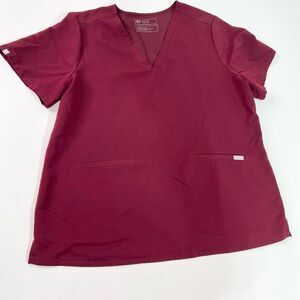 Figs Collection Casma Scrub Top Womens XXL Burgundy V-Neck Medical Pullover